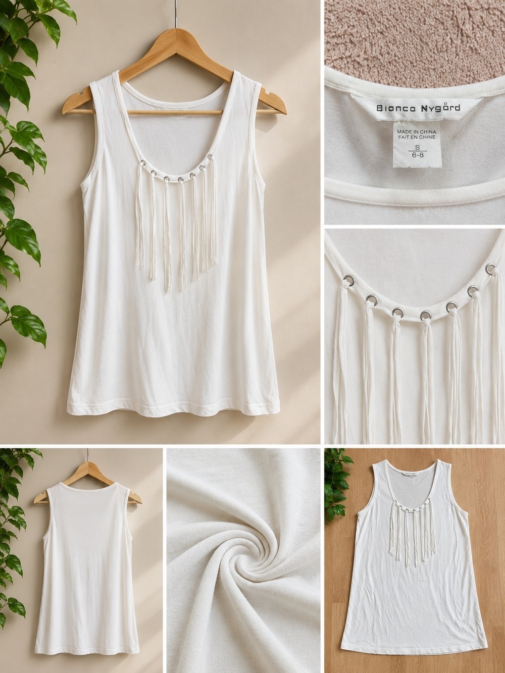 Bianca Nygård White Fringe Grommet Tank